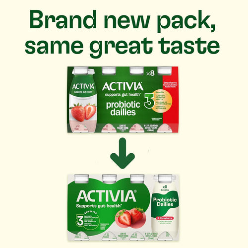 Activia Probiotic Dailies Strawberry Low Fat Yogurt Drinks, Delicious Daily Probiotic Yogurt Drinks to Help Support Gut Health, 3.1 fl oz, 8 count