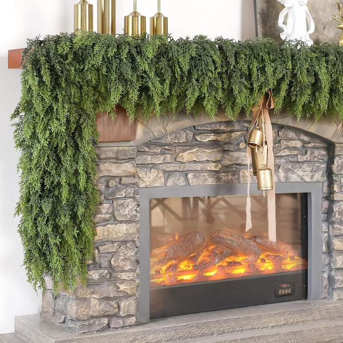 Christmas Cedar Garland - 9ft Artificial Cedar Garland Faux Lush Green Fake Pine Needles for Fireplace,Table,Window,Stairs,Mante,Holiday Indoor Outdoor Xmas Decor(1PCS)