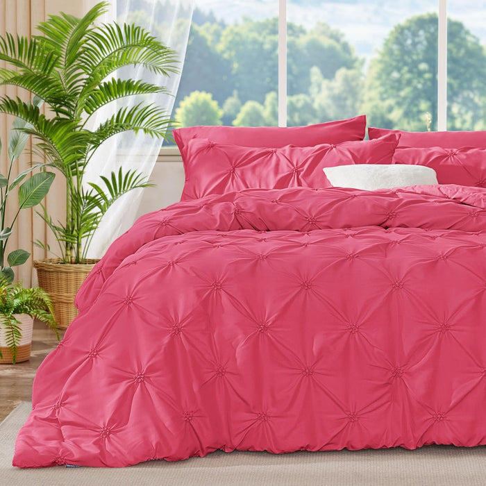 BEDELITE Pink Twin Comforter Set - 2 Peices Boho Pintuck Bedding Comforter Sets, Lightweight Soft & Warm Twin Bedding Sets with 1 Pillowcase for All Season
