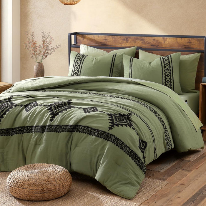 MaiRêve Burnt Orange Embroidery Comforter Set King Size - 7 Pieces, Farmhouse Western Bedding Sets All Season, Boho Bed in A Bag King with Sheets, Comforters, Pillowcases & Shams