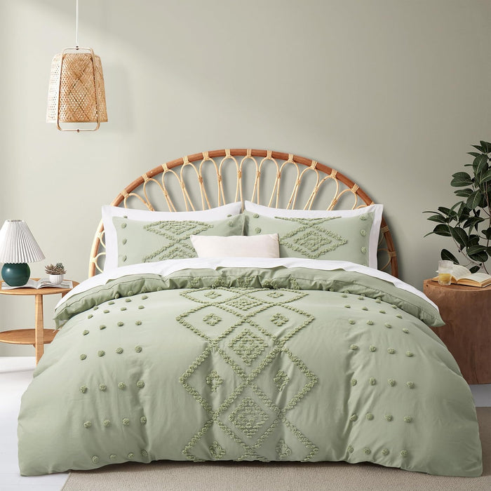 Oli Anderson Tufted Duvet Cover Queen Size, Soft and Lightweight Duvet Covers Set for All Seasons, 3 Pieces Boho Embroidery Shabby Chic Bedding Set (Pumpkin Brown, Queen, 90"×90")