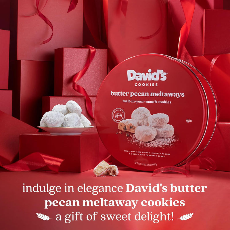 David’s Cookies Butter Pecan Meltaways 32oz – Soft, Buttery Gourmet Cookies with Pecans in Gift Tin – Melt-in-Your-Mouth Cookie Treats for Holidays, Sharing, Parties and Everyday Enjoyment