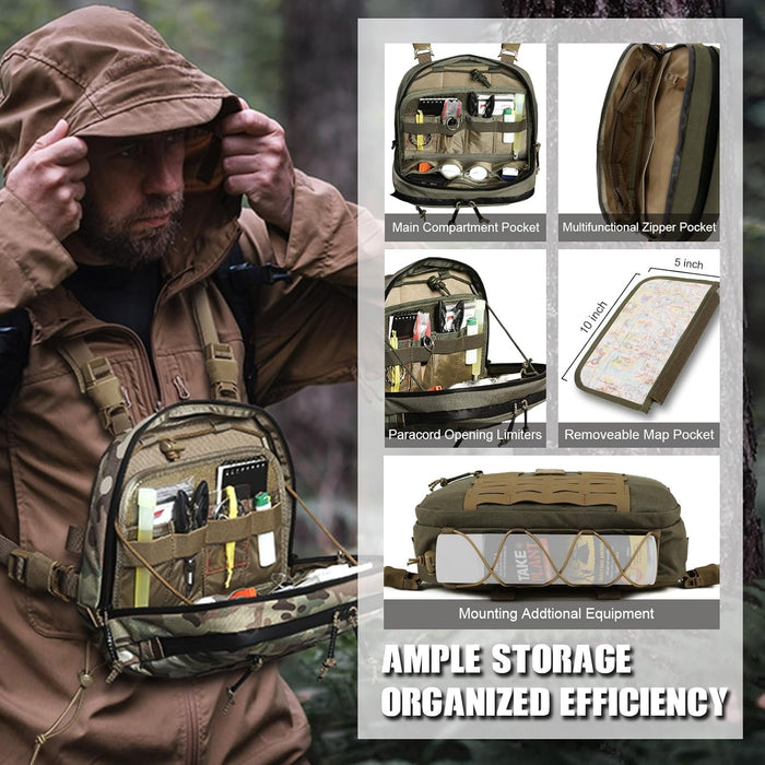 Tactical Chest Rig Bag, 3L Utility Hypalon Molle Chest Rig With Map Pocket 500D Cordura Chest Bag for Hunting Workouts (Ranger Green)