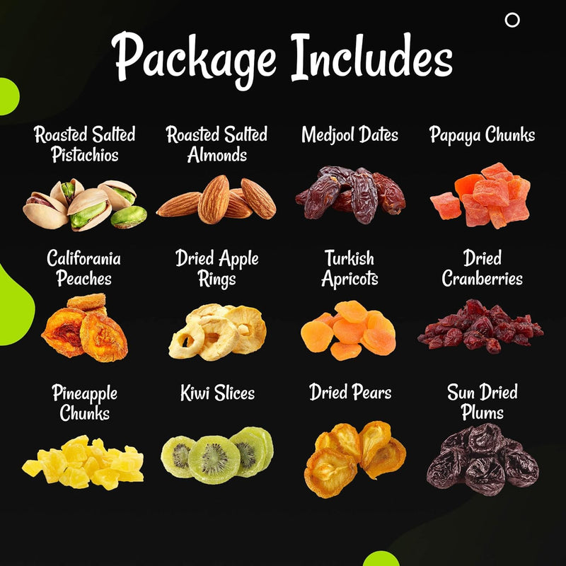 Oh! Nuts Dried Fruits and Nuts Gift Basket - Gourmet Gift Baskets - Healthy Assorted Nuts and Dried Fruit Gift Box - Crafted in USA, Sealed Fresh in Individual Packs (Green Box)