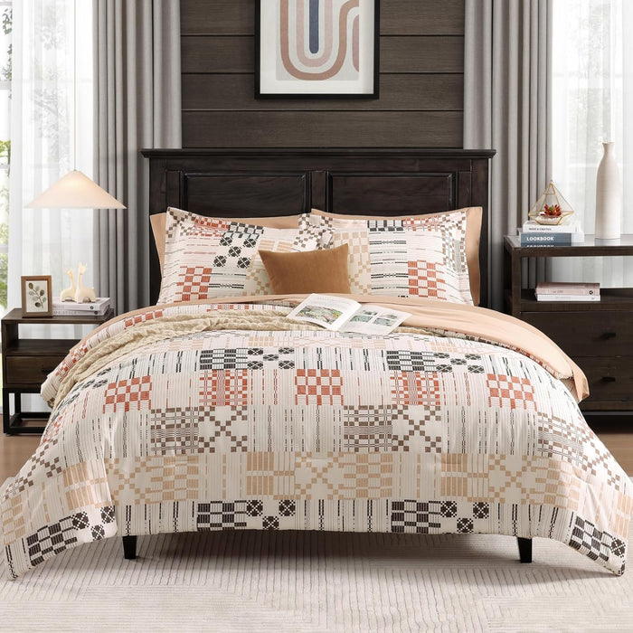 MaiRêve Queen Comforter Set, Plaid Design Comforter Set 7 Pieces, Comfortable Red Queen Bedding Sets Queen, Lightweight, Warm and Breathable (Red, Queen, 90"x90")