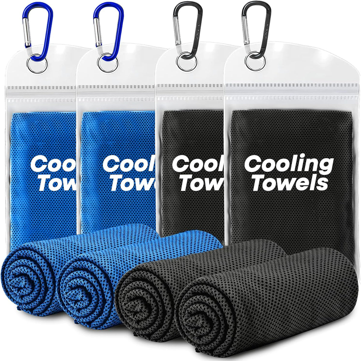 4 Pack Cooling Towels (40"x 12"), Soft Breathable Gym Towels, Tough Outdoors Ice Towel for Neck and Face, Camp Essentials Microfiber Sweat Towels for Gym, Run, Yoga, Workout, Travel, Climb