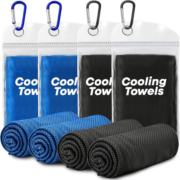 4 Pack Cooling Towels (40"x 12"), Soft Breathable Gym Towels, Tough Outdoors Ice Towel for Neck and Face, Camp Essentials Microfiber Sweat Towels for Gym, Run, Yoga, Workout, Travel, Climb