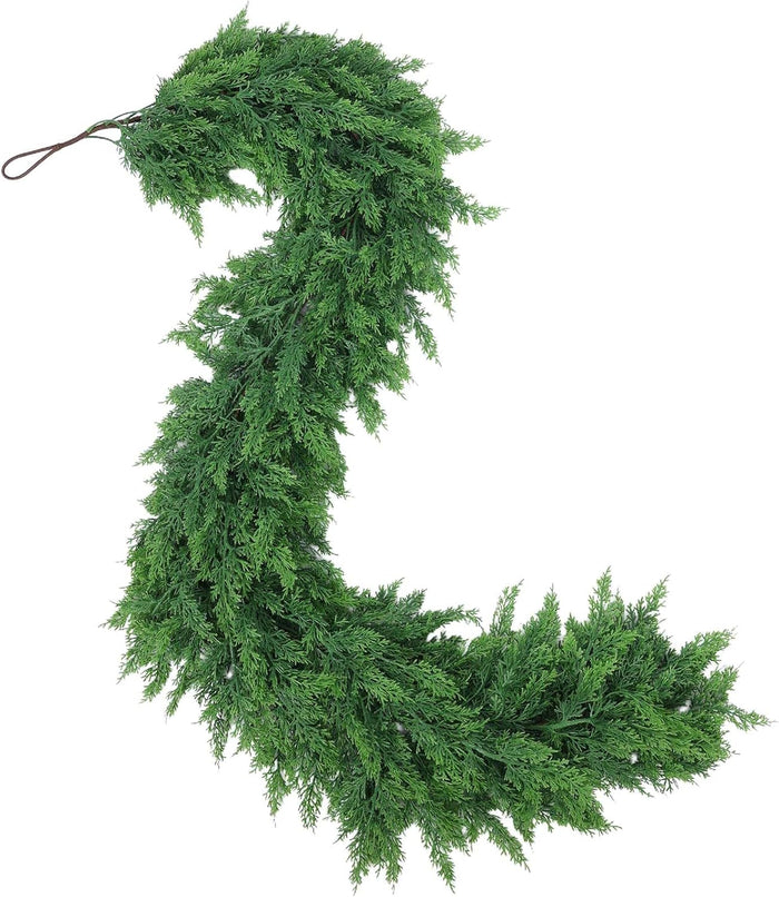 6 Ft Christmas Cedar Pine Garlands, Artificial Cedar Garland, Realistic Green Artificial Greenery Garland for Table, Mantle, Wall, Indoor, Outdoor Christmas Decorations (1, 6 FT)