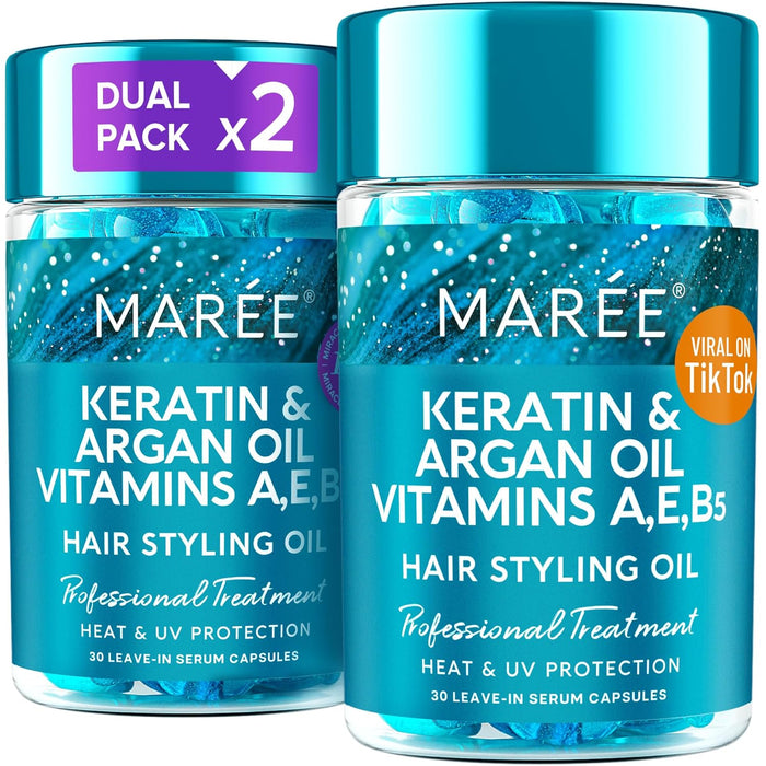 MAREE Hair Oil for Frizzy Hair with Argan Oil, Keratin & Biotin – Hair Serum for Dry and Curly Hair Gloss – Frizz Control Hair Care Products for Women – Aceite Para el Cabello – Keratin Hair Treatment