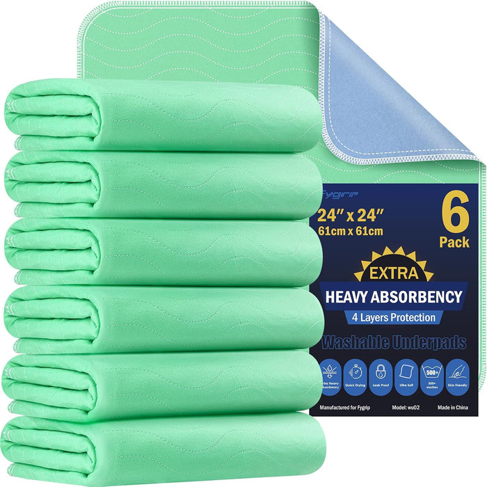 6 Pack 36” x 36” Extra Heavy Absorbency Washable Underpads, Waterproof Quick Drying Nursing Pads Incontinence Bed Pads, Reusable Washable Pee Pads for Dogs, Diaper Changing & Adults