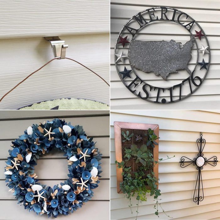 24-Pack Vinyl Siding Hooks Hanger, Heavy Duty Stainless Steel Vinyl Siding Clips, No-Hole Needed Front Porch Decor, Siding Hooks for Hanging Outdoor，Christmas Wreath Hangers for Front Door