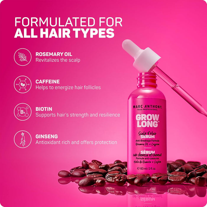 Marc Anthony Grow Long Scalp & Hair Serum - Anti-Breakage Formula Nourish, Strengthen & Hydrate Scalp & Hair Follicles - Natural Shine & Fuller-Looking Hair Strands from Root to Tip, 2 fl oz