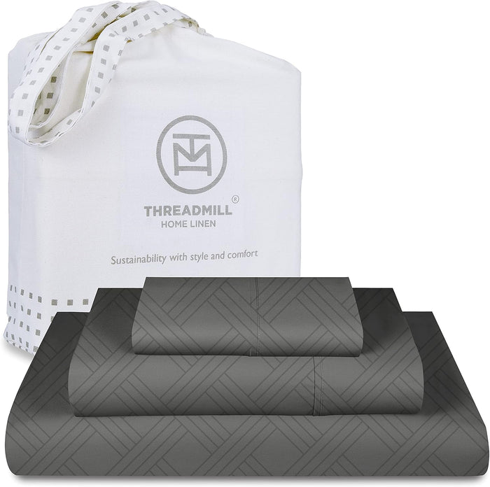 Threadmill Luxury 800 Thread Count Full Size 100% Cotton Sheets - Dark Grey Sateen Weave Bed-Sheets, Better Than Egyptian Cotton, 4 Pc Solid Bedding Set, Fits 16" Deep Pocket