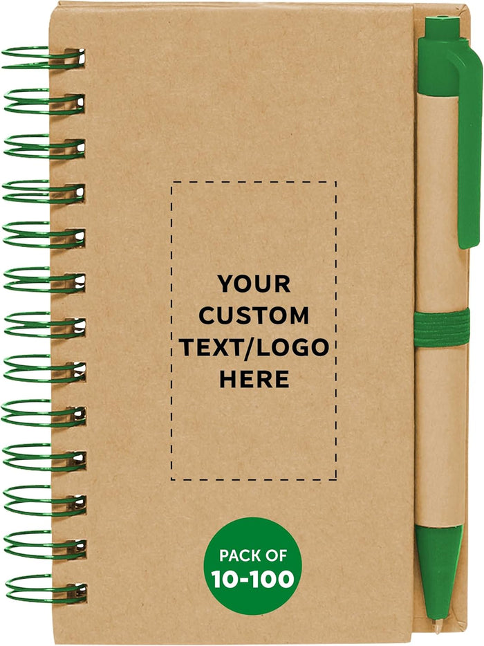 Custom Mini Spiral Notebooks with Black Ink Pens Set of 100, Personalized Bulk Pack - Perfect for School, Office, Business, Home - Red