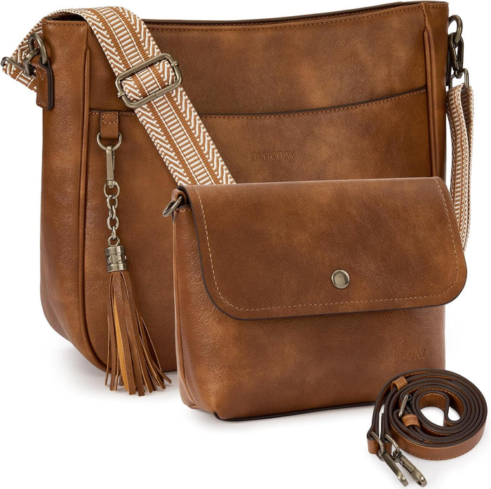 Blucoay 2PCS Crossbody Bags Purses for Women Set,Vegan Leather Hobo Bags Wallet Set,Shoulder Handbags With 2 Adjustable Strap