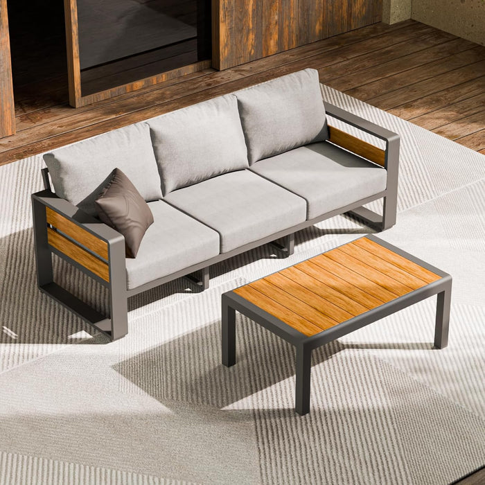 ZANDOR Aluminum Outdoor Patio Furniture Set, 5-Piece Metal Modern Outside Sectional Conversation Lawn Furniture with Coffee Table & Washable Thick Cushions,Seating Sofa for Garden/Backyard/Porch Grey