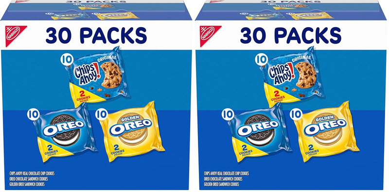 Nabisco Sweet Treats Cookie Variety Pack OREO, OREO Golden & CHIPS AHOY!, Christmas Cookies Stocking Stuffers, 30 Snack Packs (2 Cookies Per Pack)