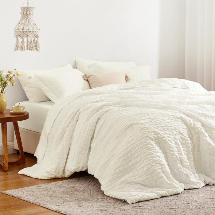 Love's cabin Seersucker Terracotta King Size Comforter Set 7 Pieces, All Season Bedding Set, King Bed in a Bag Comforter Set with Comforter, Flat Sheet, Fitted Sheet, Pillowcase and Pillow Sham