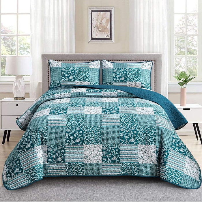 Mybedsoul Purple Quilt Set Queen Size,3 Pieces Boho Floral Plaid Bedspread Coverlet Set for All Season,Patchwork Reversible Bedding Set Queen 90"x96"