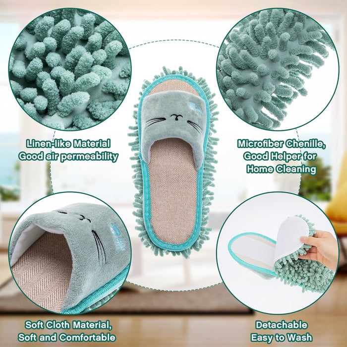 HooLing 2 Pairs Mop Slippers Microfiber Cleaning Dusting Unisex House Washable Mopping Slipper Household Tools for Wood Floor Dust Dirt Tool (Men's 7-9, Women's 8-10,Rose Red, Green)