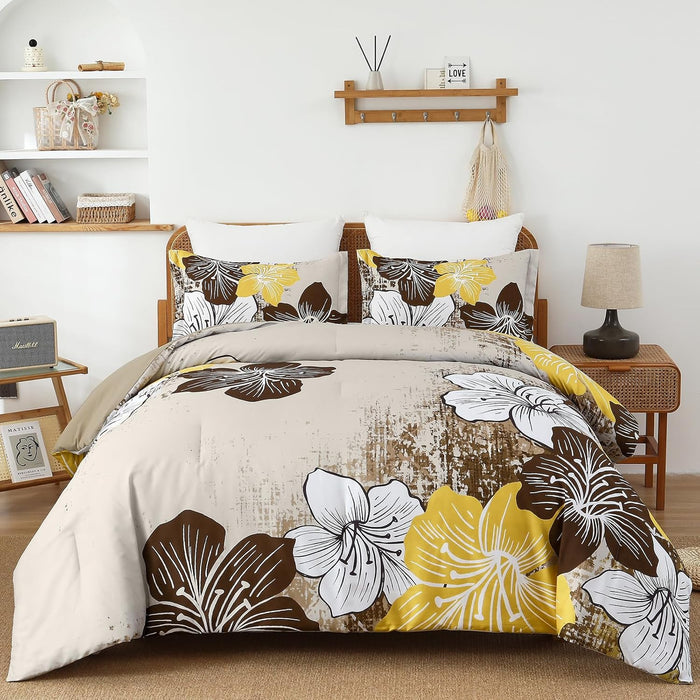 Menghomeus Black Comforter Set Queen Red and White Floral Comforter with 2 Pillowcases Modern Bedding Sets Lightweight Bed Set for All Season