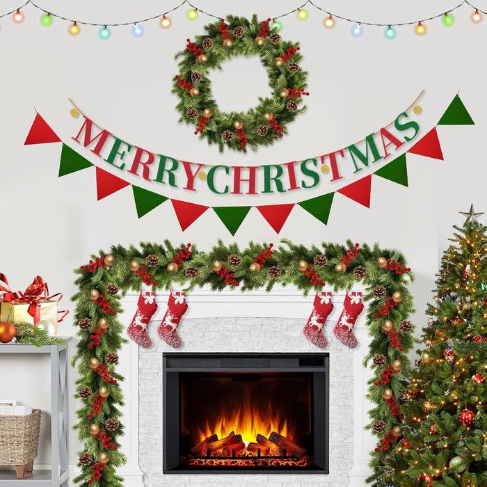 9.8Ft Christmas Norfolk Pine Garland,Cedar Garland Realistic,Pine Garlands for Mantle, Table,Stair Handrail,Indoor, Outdoor Christmas