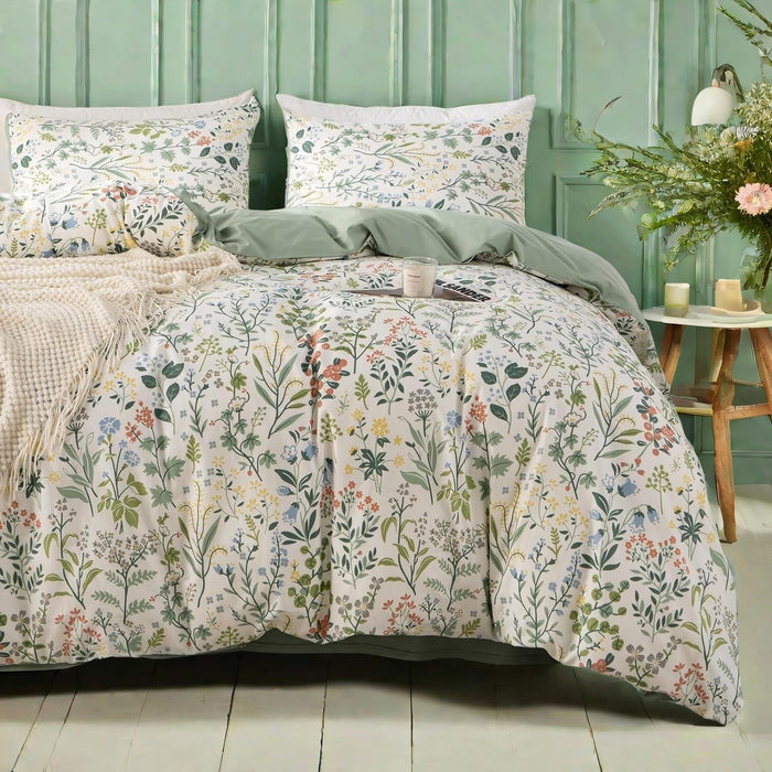 mixinni Vintage Style Garden Flower Queen Duvet Cover with Zipper Closure Soft Long Staple Percale Cotton Vibrant Pattern on Flower Bedding Quilt Cover Set(Queen, All Season)