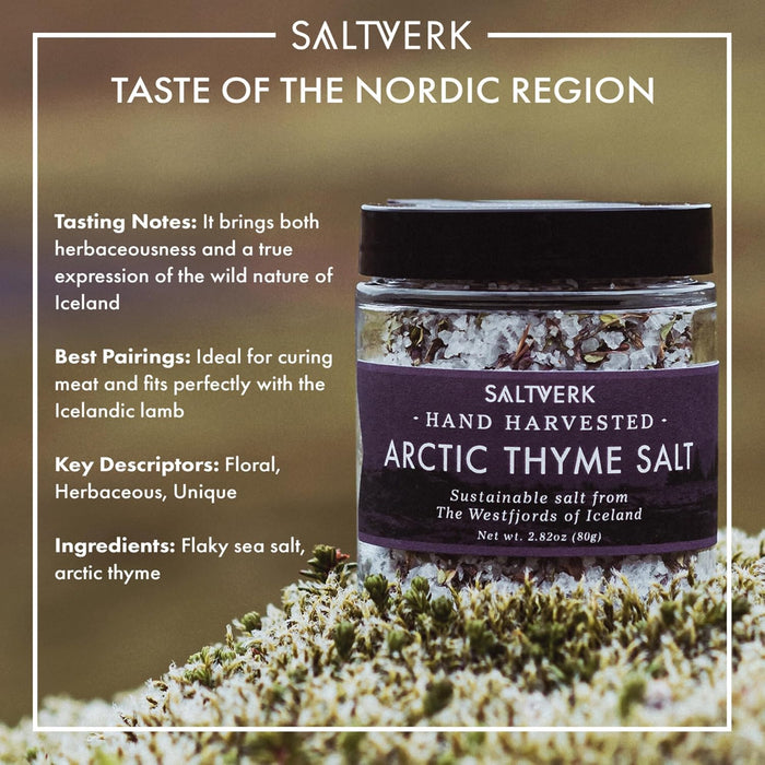 Saltverk Sea Salt - Gourmet, Icelandic, Hand Harvested and Sustainably Made - Arctic Thyme 2.82 Oz