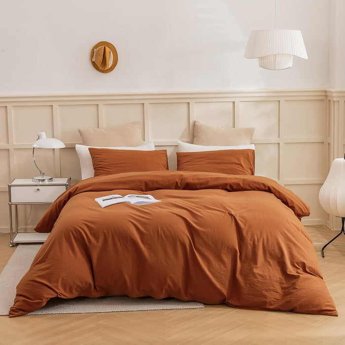 ECOCOTT Purple Duvet Cover Full Size - 100% Washed Cotton Durable Soft Comfy Duvet Cover Set, 3 Pieces Duvet Cover with Zipper Closure (Purple, 80''x90'')