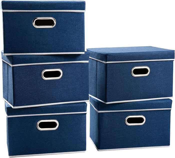 PRANDOM Large Collapsible Storage Bins with Lids [3-Pack] Linen/Cotton Blend Foldable Storage Boxes Organizer Containers Baskets Cube with Cover for Home Bedroom Closet Office Nursery(17.7x11.8x11.8)