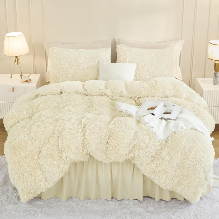 Andency King Size Comforter Set Black, Fluffy Winter Faux Fur Warm Soft Plush Bedding Comforter Set (1 Velvet Comforter & 2 Pillowcases), Fuzzy Thick Heavy Puffy Comforters Bed Set