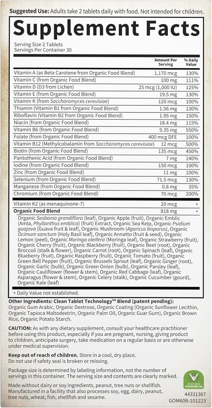 Garden of Life Organics Whole Food Multivitamin for Men, 60 Tablets, Vegan Mens Vitamins and Minerals for Health and Well-Being, Certified Organic Vegan Multi
