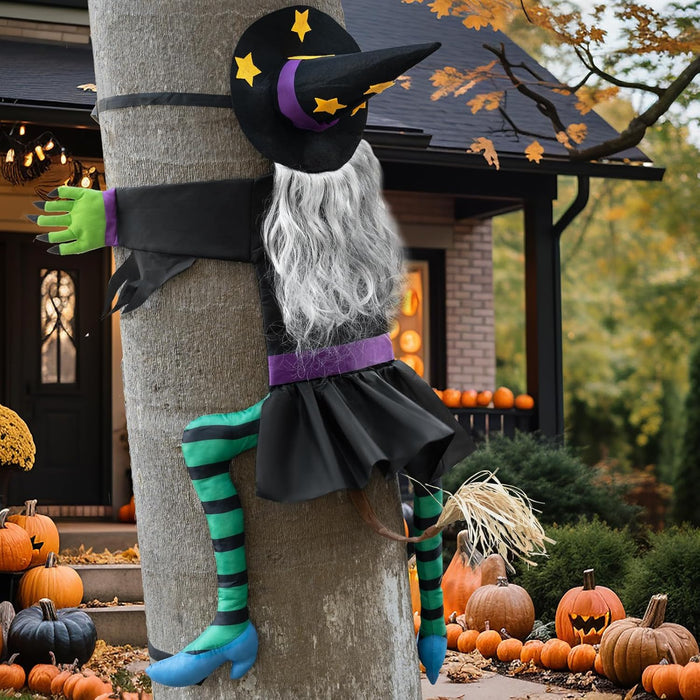 Halloween Decorations Outdoor Crashing Witch: Flying Crashed Witches Hanging into Tree - Halloween Decor for Yard Garden Porch