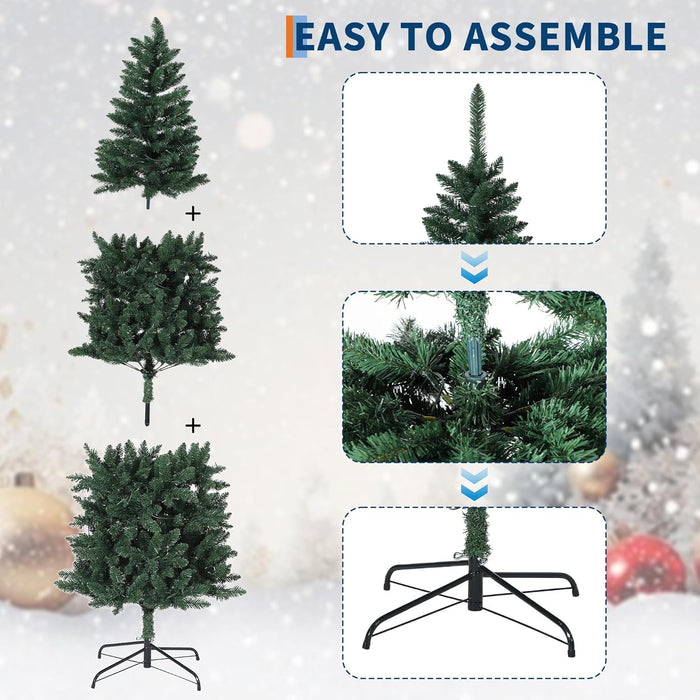 12 FT Pre-Lit Christmas Tree, Artificial Pencil Holiday Decoration with 700 LED Light & 2053 Tips, Metal Foldable Stand for Indoor and Outdoor Use, Green
