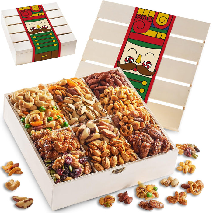 BONNIE AND POP - Nut Gift Basket | Healthy Gift of Assorted Nuts in Reusable Wood Crate | Large Variety Tray with Unique Flavors | Parties, Holidays, Birthday, Sympathy, Office, Thank You, Him, Her | Bonnie & Pop