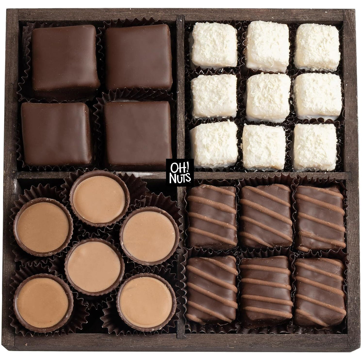 Oh! Nuts Chocolate Gift Basket – 6-Section Candy Tin with Premium Chocolate for Birthday, Anniversary, Corporate Gifts