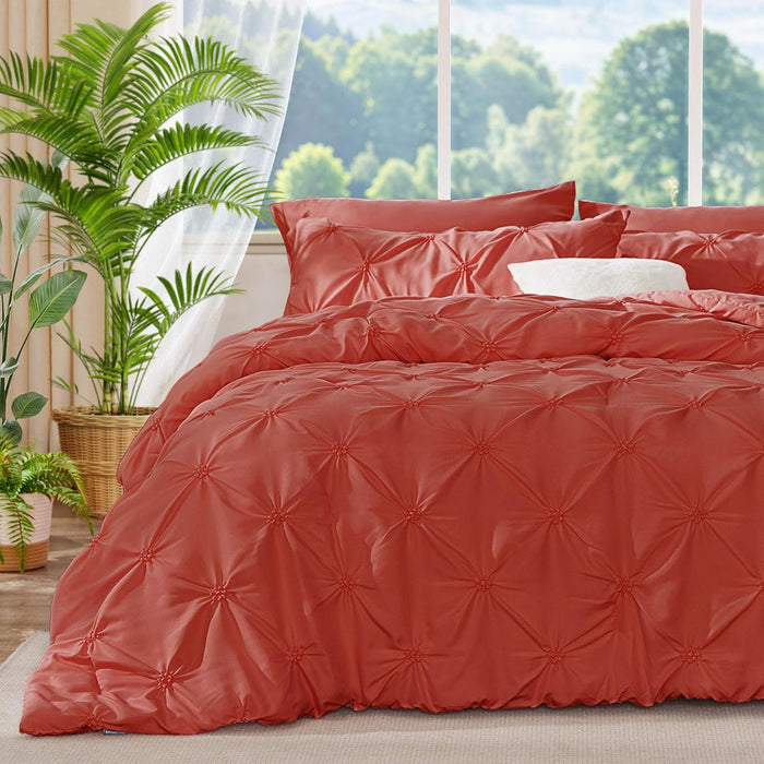 BEDELITE Pink Comforter Set Queen - 3 Pieces Boho Pintuck Bedding Comforter Sets, Lightweight Soft & Warm Bed Comforter Queen with 2 Pillowcases for All Season