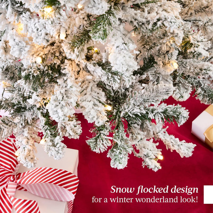 Best Choice Products Pre-Lit Artificial Christmas Tree, 4.5ft Snow Flocked Design Pine Tree, Full Appearance Snowy w/Easy Assembly, Metal Stand