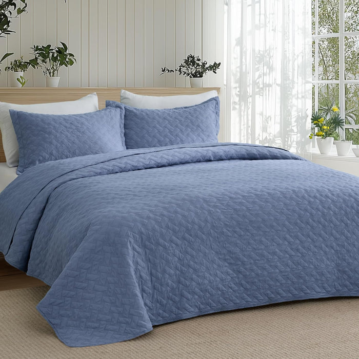 Bedsure Quilts King Size - Grey Bedspreads King Size with Basket Weave Pattern, Soft Quilt Bedding Set, Lightweight Comforter Set Coverlet for All Seasons with 2 Pillow Shams (106" x 96")