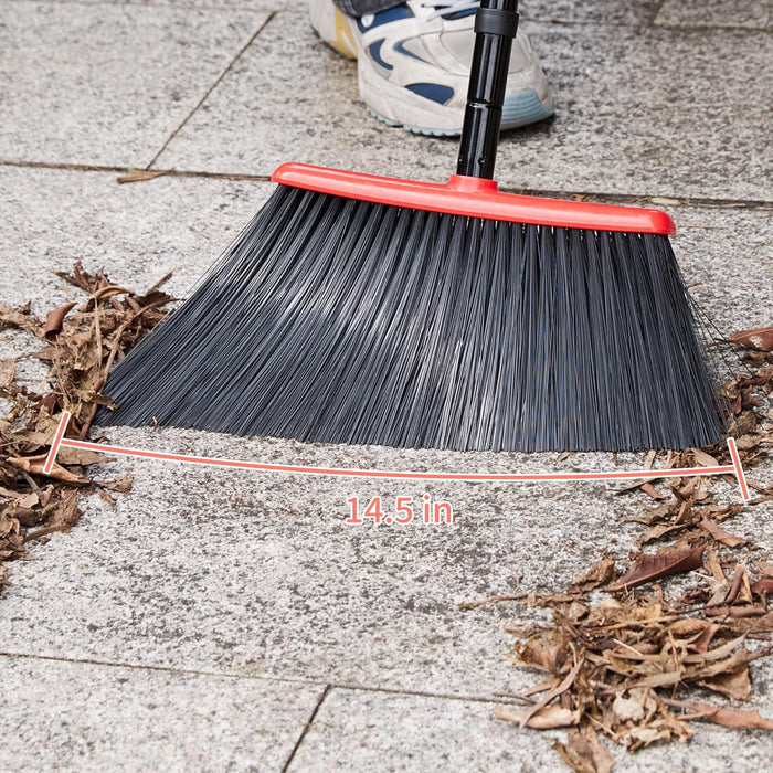 JEHONN Outdoor Broom Heavy Duty with 55 Inches Long Handle, Household Collapsible Angle Brush for Sweeping Indoor Kitchen Patio Shop Outside Garage Lobby Garden Deck Hardwood Floors