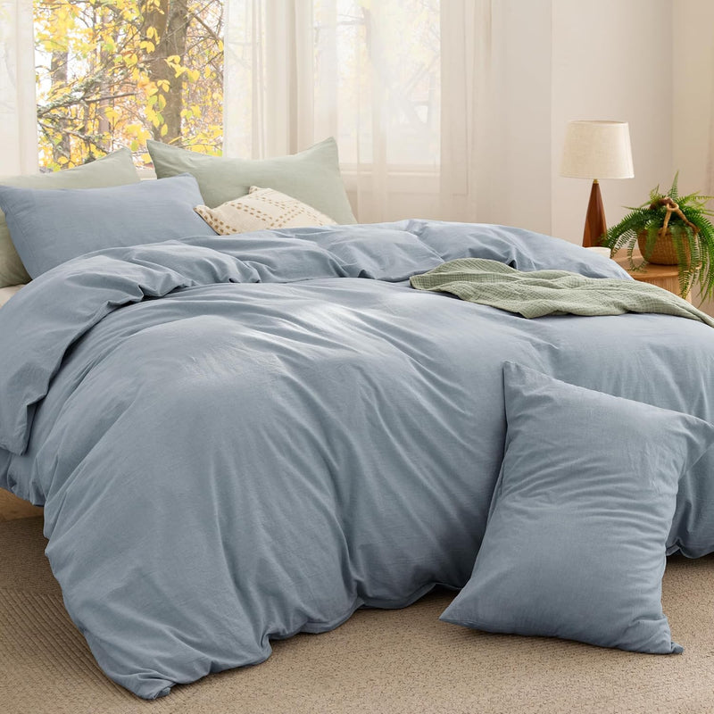 Bedsure Comforter Set Queen Size Grayish Olive Green - Cotton Fabric with Microfiber Inner Fill, Queen Comforter Set for All Seasons, 3 Pieces, 1 Comforter (90"x90") and 2 Pillow Cases (20"x26")