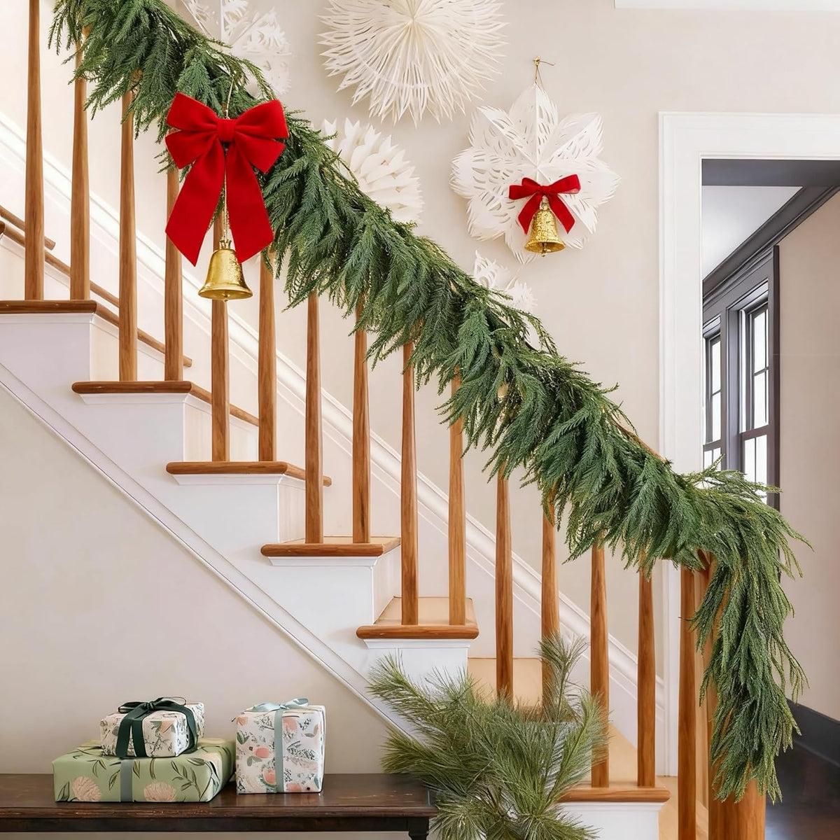 6 Ft Christmas Garlands Norfolk Pine Garlands, Real Touch Artificial Xmas Greenery Garland for Mantel, Staircase, Tabletop - Indoor Outdoor Winter Christmas Decor