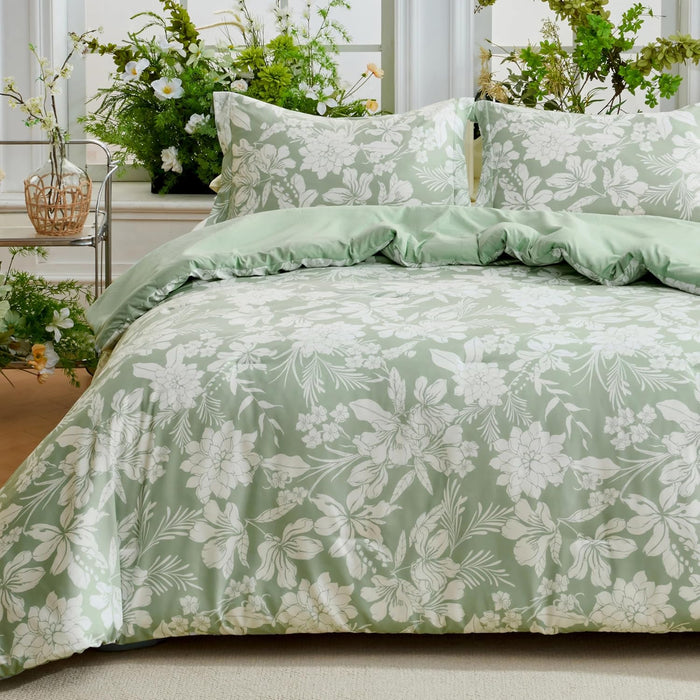 Joiedomi Full Size Comforter Set Olive Green, 3 Pieces Floral Full Bedding Set with 1 Soft Reversible Botanical Comforter and 2 Pillow Shams, Bed in a Bag for All Seasons