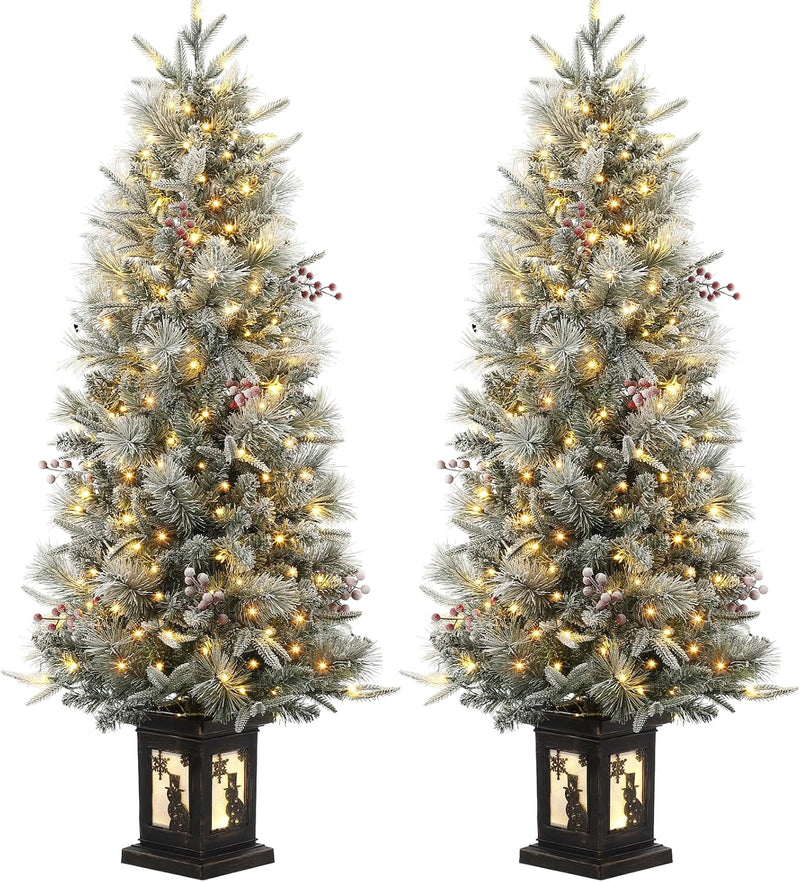 4.5 Ft Artificial Fiber Optic Christmas Tree, Pre-Lit Artificial Potted Xmas Tree with 300 Led Lights, 8 Lighting Modes, Includes Antique Urn Base, 1 PCS