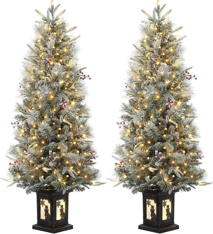 4.5 Ft Artificial Fiber Optic Christmas Tree, Pre-Lit Artificial Potted Xmas Tree with 300 Led Lights, 8 Lighting Modes, Includes Antique Urn Base, 1 PCS