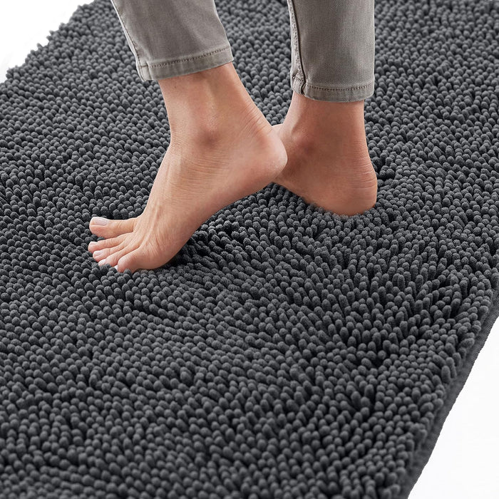 GORILLA GRIP Bath Rug Mat, Thick Soft Absorbent Chenille, Quick Dry Microfiber Mats, Rubber Backing Washable Shower Floor Rugs, Bathmat Runner, US Designed Bathroom Home Decor Accessories 24x17, Grey