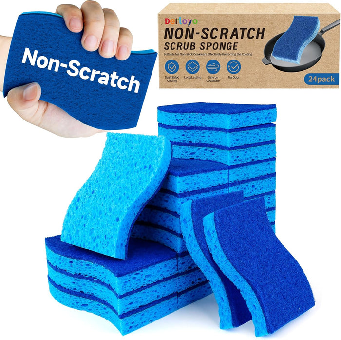 12 Count Non-Scratch Dish Sponges Kitchen, Long Lasting Cleaning Sponges for Dishes,Dual Sided Kitchen Sponges, Cleans Fast Without Scratching, Easy to Dry and Reusable-Blue