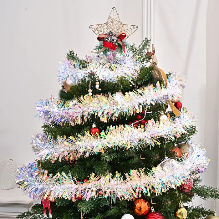 20ft/6m Christmas Tinsel Garland Iridescent Metallic Hanging Garland for Christmas Tree Fireplace Mantle Home Decoration