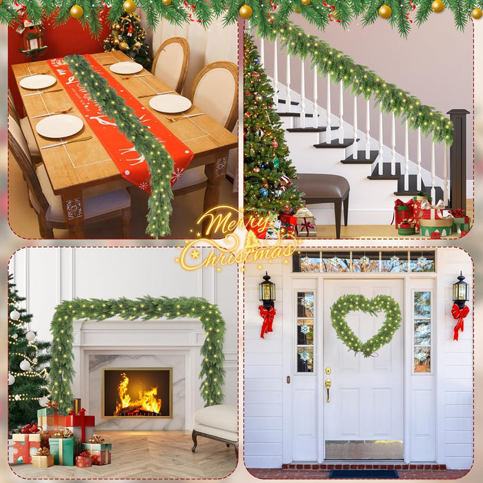 6FT Christmas Cedar Garland with Light, Lighted Real Touch Cedar Garland, Artificial Greenery Garlands for Table Fireplace Wall Stairs Door Xmas Decor