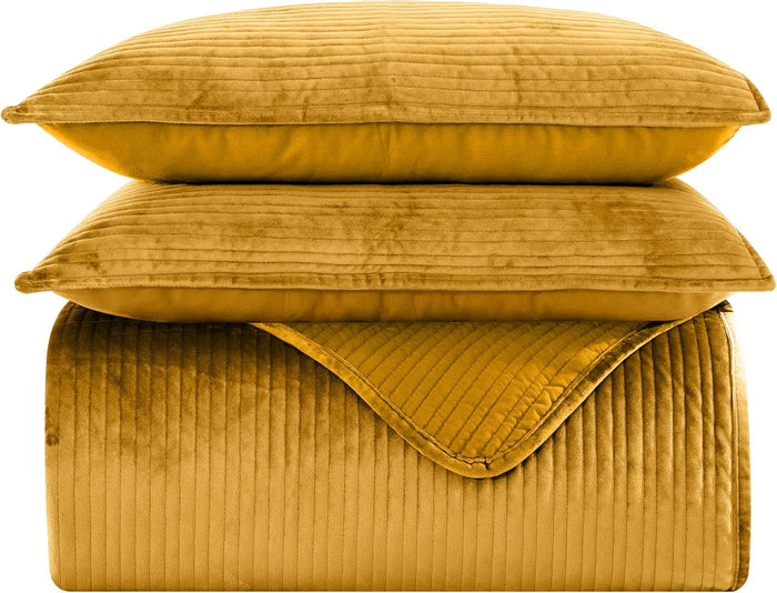 Elegant Comfort Luxury 3-Piece Velvet Corduroy Stripe Quilt Set, Ultra Soft Bedspread - Cozy Velvet Coverlet Set - 3PC Medium Weight Quilted Set with Matching Pillow Shams, Queen, Khaki
